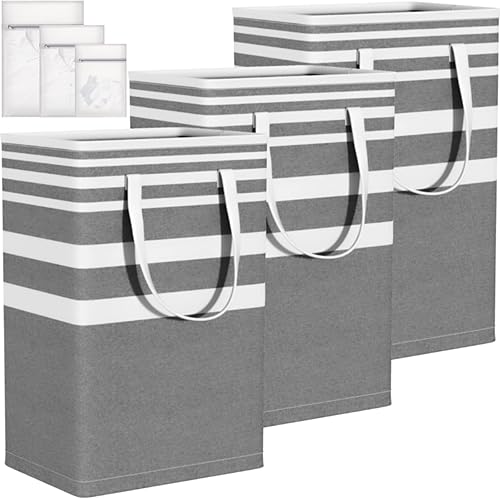 Cesta de lavandería, paquete de 3 cestas de lavandería impermeables de 75 L, bolsa de lavandería plegable con asas extendidas, cestas de lavandería
