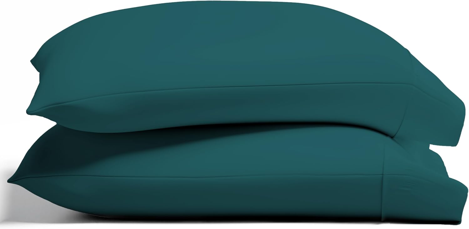 TEXAS LINEN CO. 100% Organic Cotton Standard Pillow Cases Set of 2 - Soft Hotel Quality Queen/Standard Pillow Cases, Authentic GOTS Certified, Crisp, Cooling Percale Weave Cotton Pillowcases - Teal