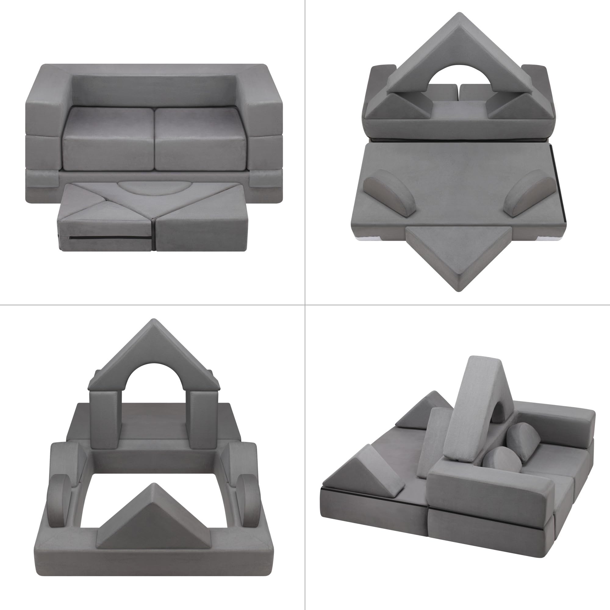 Kids Couch,Kids Sofa,Modular Kids Sofa for Toddler and Baby Playroom/Bedroom Furniture,Floor Sofa,Kids Modular Furniture,Foam Playset Couch Set,Combinations Modular Sofa (Gray)