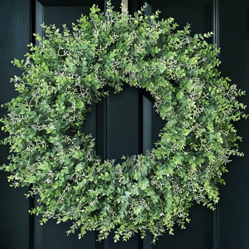 32 Artificial Eucalyptus Wreath with Seeds for Front Door (Green)