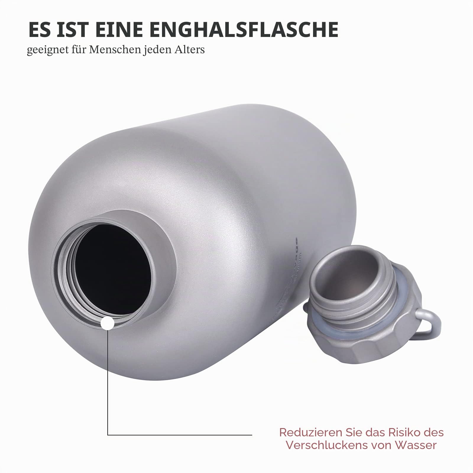 iBasingo 400ml Titanflasche Camping Tragbare Wasserkrug Outdoor Großmund Kantine Sport Trinkflasche mit auslaufsicherem Deckel Water Bottle für Wandern Klettern Laufen Täglich Verwendet Ti3001D