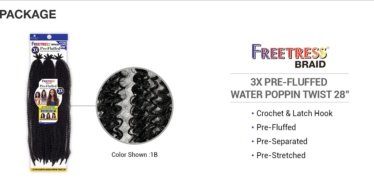 Shake-N-Go FreeTress Crochet Braids 3X Pre-Fluffed Water Poppin' Twist 28In (3-pack, 27)