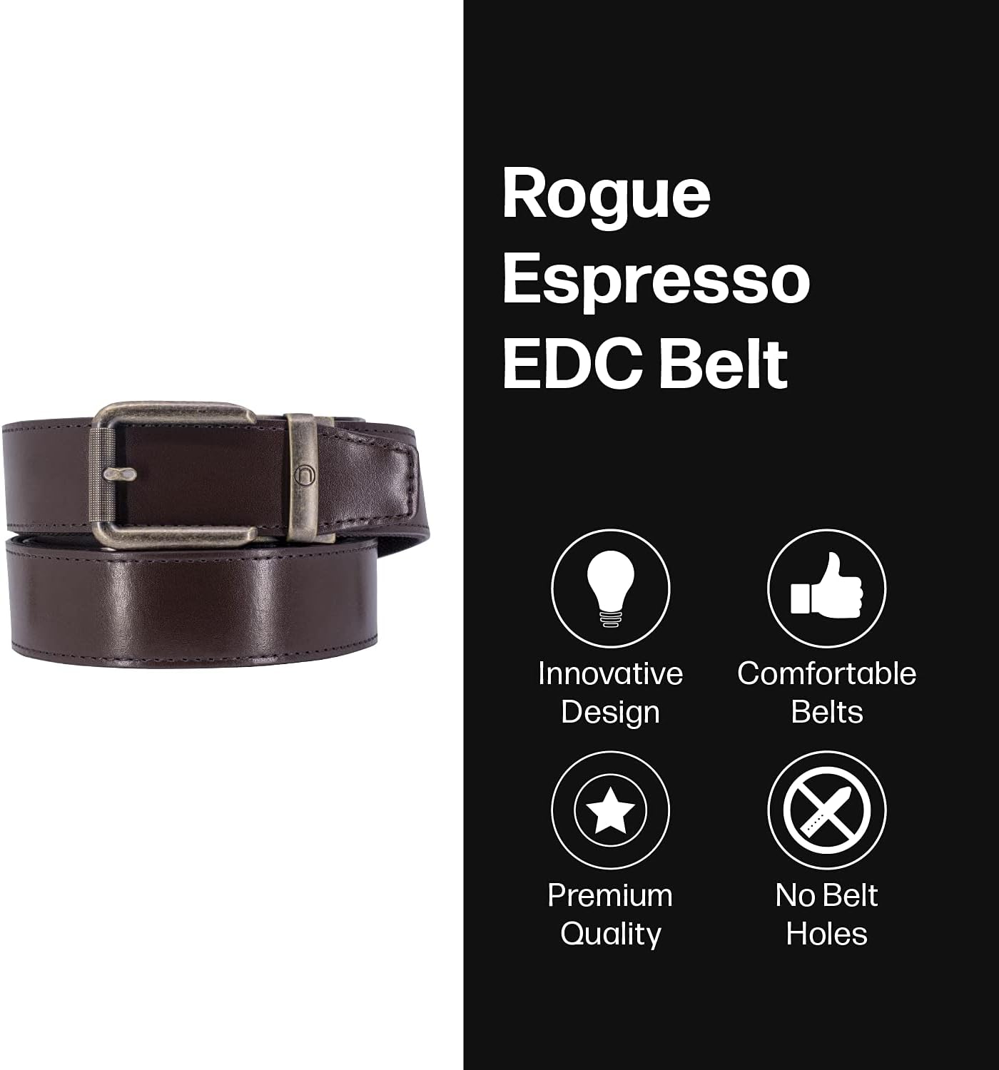 Nexbelt Men’s EDC Ratchet Belt | Rogue Espresso 1.5" [38mm] Leather Strap – Micro-Adjustable Gun Belt for Concealed Carry – Tactical Accessories, Mens Belt Ratchet & Riggers Belt - Image 2