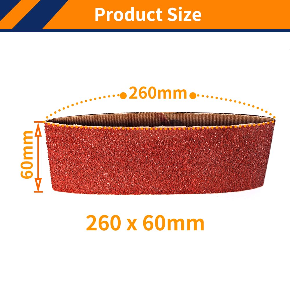 Taśmy szlifierskie z tkaniny, Zestaw pasów szlifierskich 10 sztuk tlenku glinu 260x60 mm, ziarnistość 40-1000, do polerowania drewna i metalu(10PCS 60 Grit)