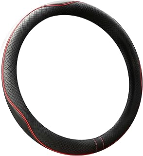 Valleycomfy Black Car Steering Wheel Cover Microfibre Leather Steering Wheel Cover Universal Size 37-39 cm Non-Slip Red Line