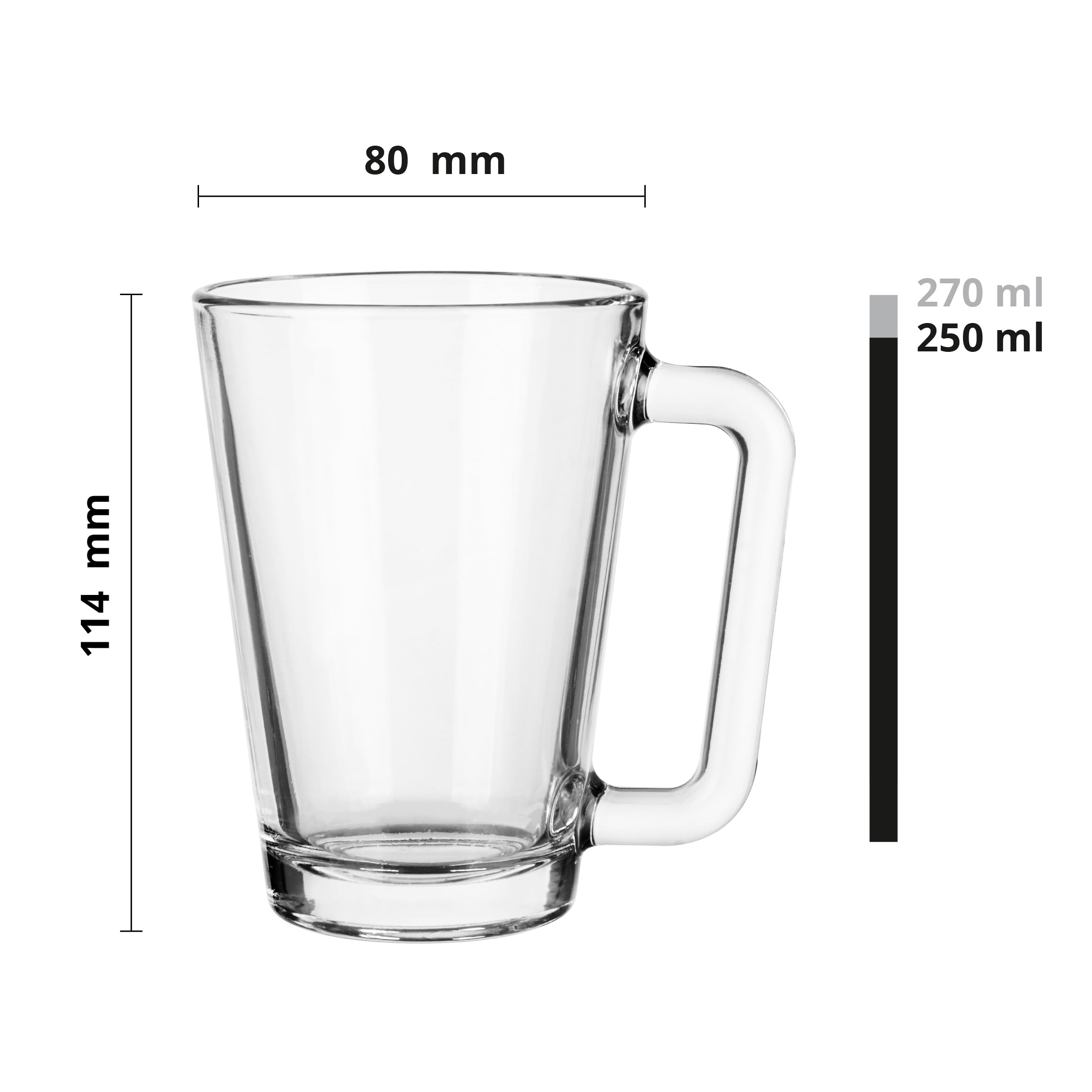 6 Verres Avec Anse Colorée - 250 Ml | Verre à Café, Thé Ou Jus | Design Moderne Et Pratique