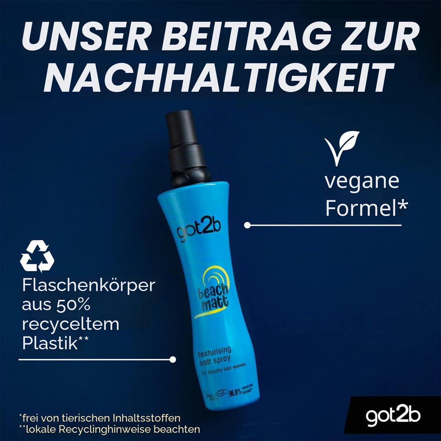 Schwarzkopf got2b Beach Matt Salt Spray, Mittlerer Halt für Texturierung Strandlook Haar, Vegan, 200 ml - 6 Stück