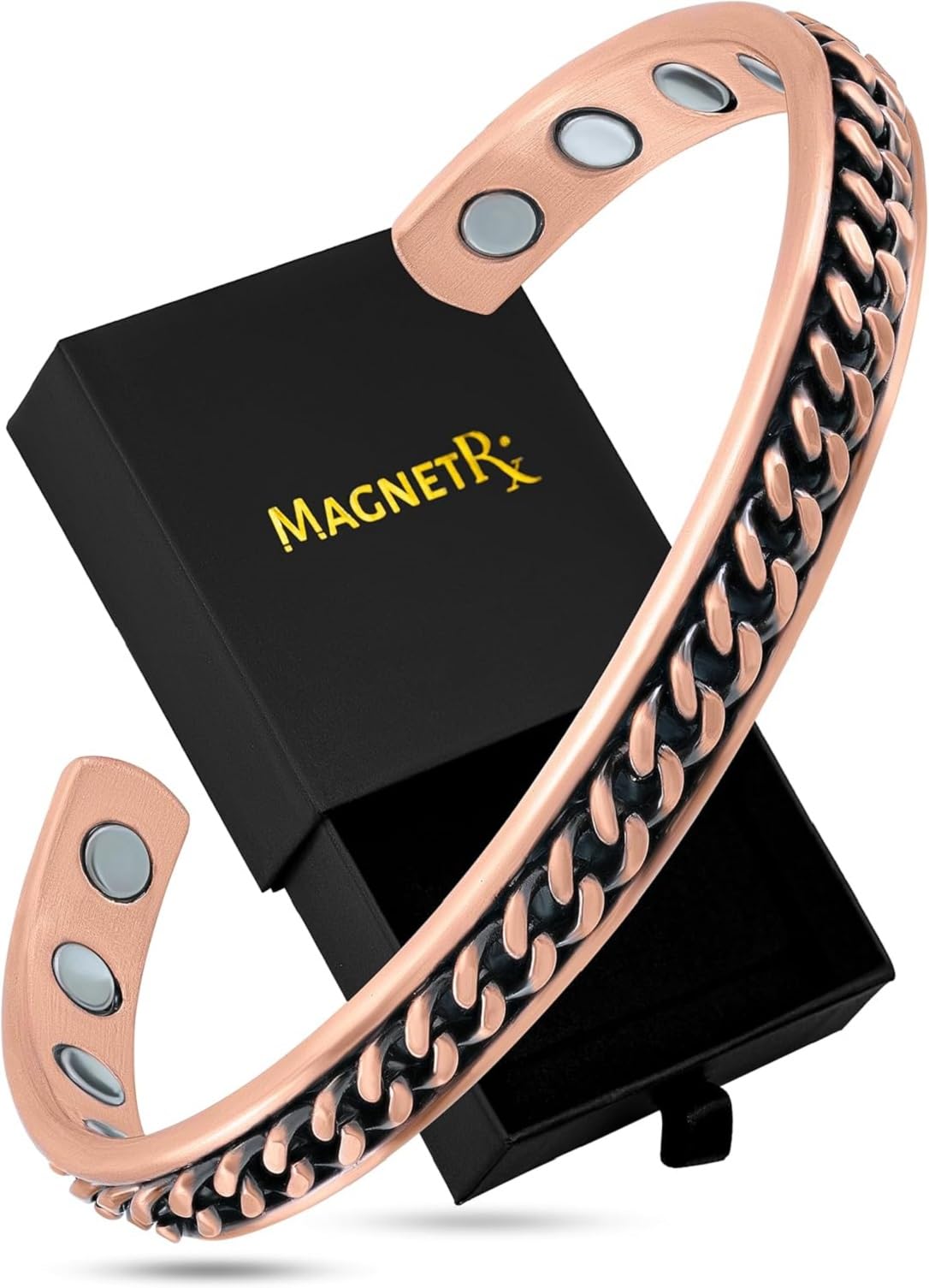 MagnetRX® Pulsera magnética – Brazalete de cobre puro eficaz para hombres y mujeres – Ajustable con incrustación de cadena