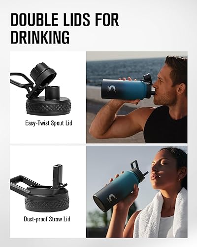 Miniatura 5 de Coolplus Botella de agua de 32 onzas aislada, frasco de agua de acero inoxidable con pajilla, de metal de doble pared al vacío con funda de