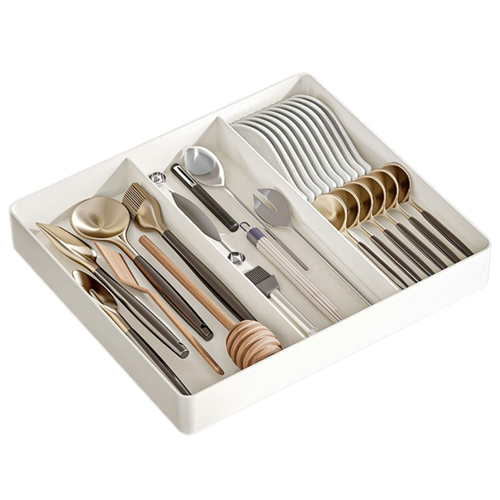 Mekalero Space Saving Adjustable Drawer Organizers Practical Cutlery Storage Tray with Adjustable Compartments for Kitchen Drawer Kitchen Organizers