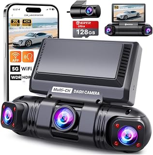360° dashcam Auto, 4-Kanal Wireless 2K Dashcam, 2K+1080P*3 Auflösung, integriertes Wi-Fi & App, G-Sensor, 8 IR-Nachtsicht-LEDs, inkl. 64GB SD-Karte