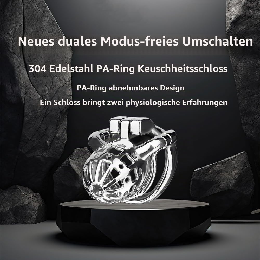 Edelstahl Peniskäfig mit PA-Ring Sexspielzeug für Männer Metall Atmungsaktiver Keuschheitskäfig mit Penisring Herren Penis Bondage Keuschheit SM Bondage CBT Extrem Sex Toys für Männer (45mm)