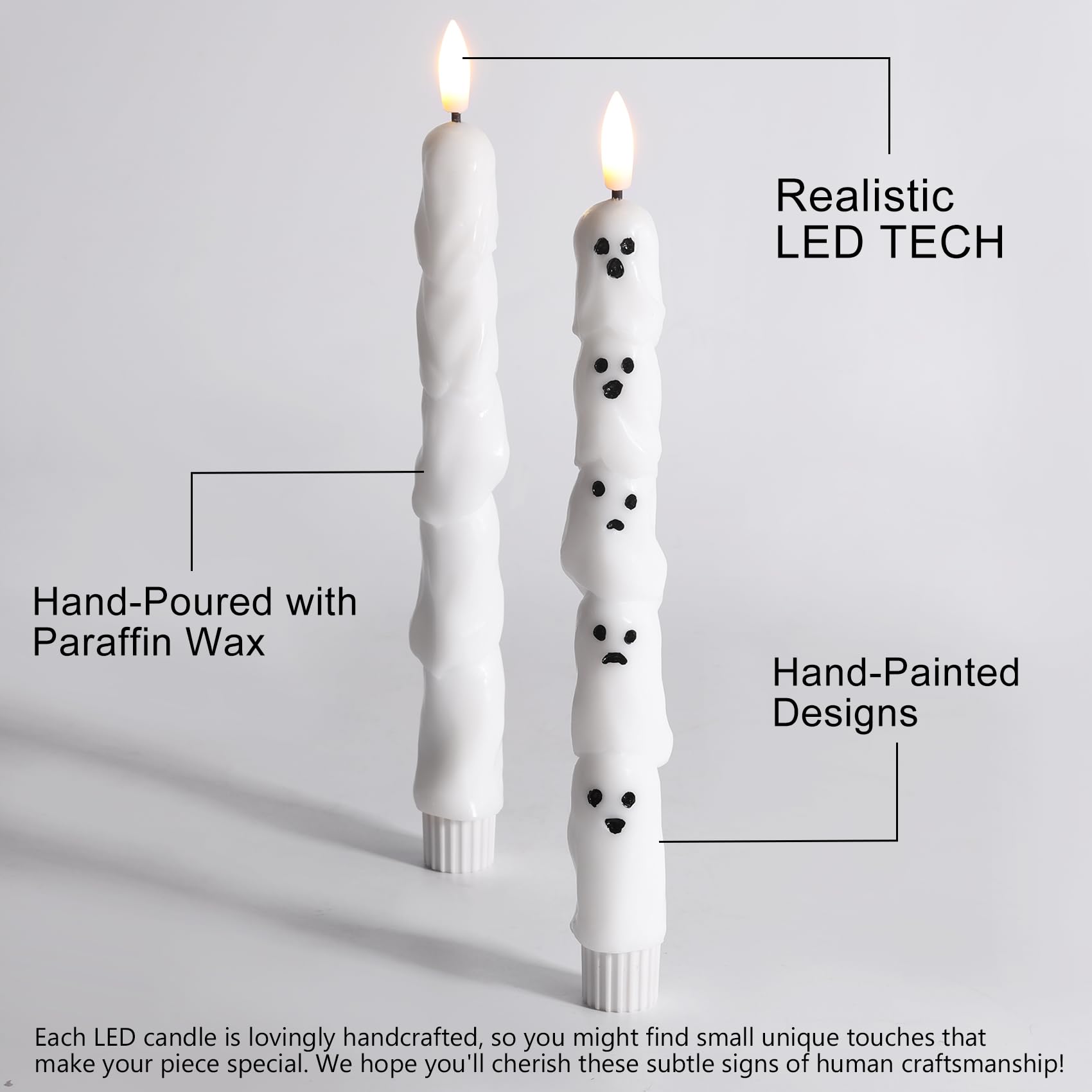 Eywamage White Ghost Candele coniche senza fiamma con telecomando, candele tremolanti in vera cera a batteria LED, set di 4