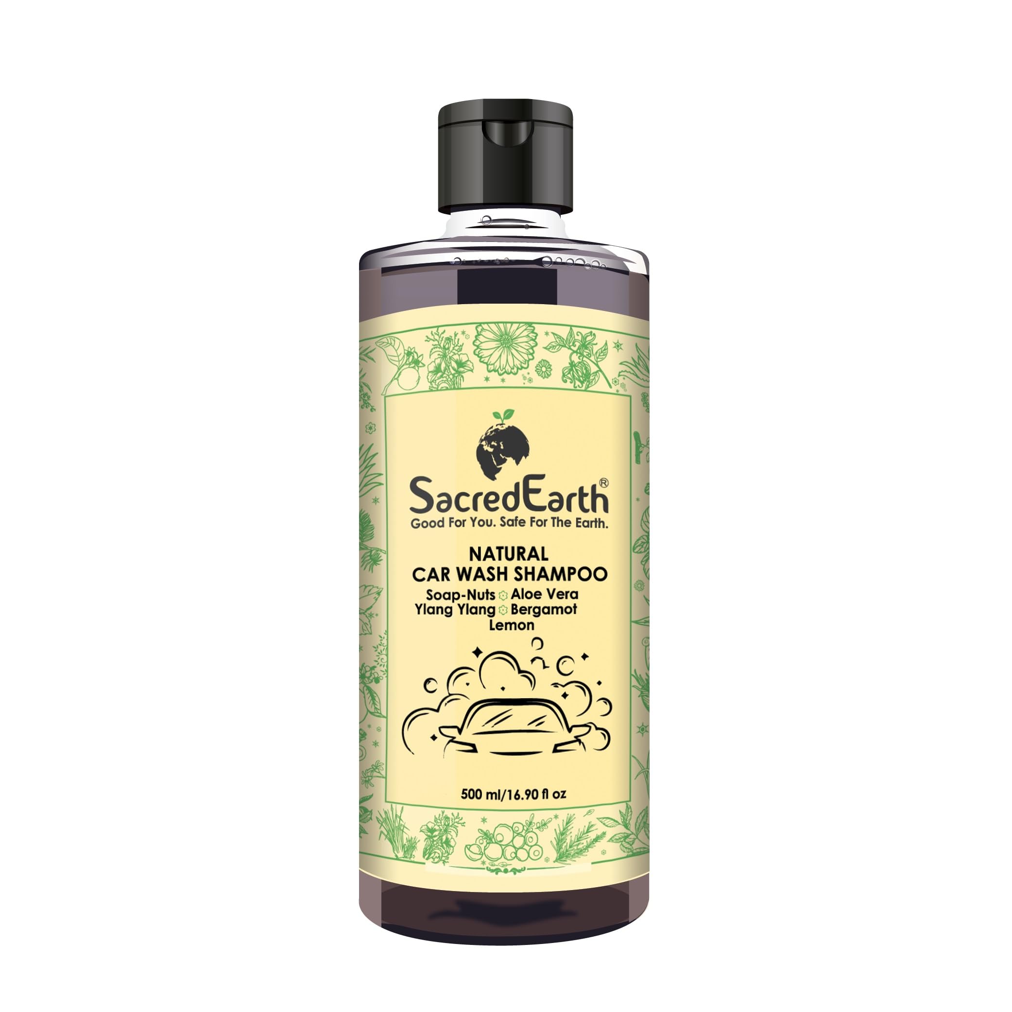 SacredEarth Natural Car Wash Shampoo, Better Shine After Wax, 10X Finish, High Foaming Formula, Concentrate Liquid for Spot Free Cleaning 500 ml