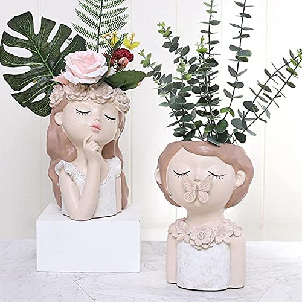 MANQILE Nordic Resina Testa Umana Vaso d'oro Cute Cat Woman Bubble Gum Vaso Decorazione per La Casa Soggiorno Disposizione dei Fiori Creativo