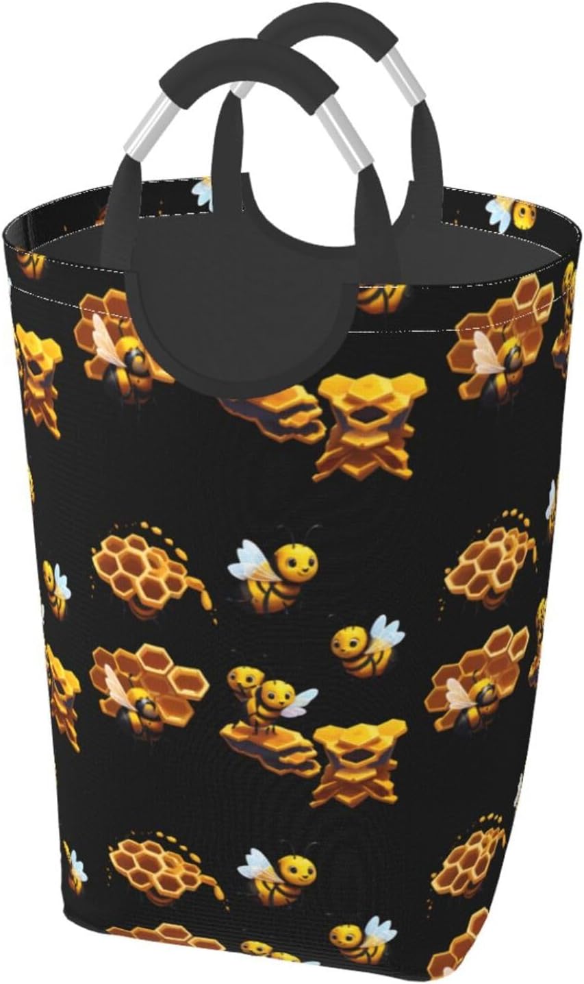 Honeycomb Bee Foldable storage bag, 50L capacity, suitable for laundry room, dormitory bedroom, dirty clothes storage basket.