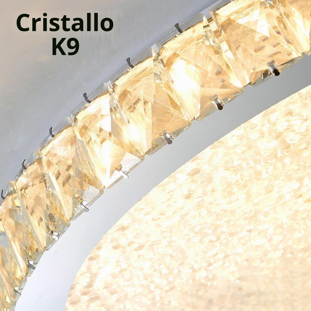 Plafoniera da incasso in cristallo con decorazione cromata per bagno Apparecchio di illuminazione moderno a LED dimmerabile Grande plafoniera rotonda per soggiorno Lampada da soffitto per picc