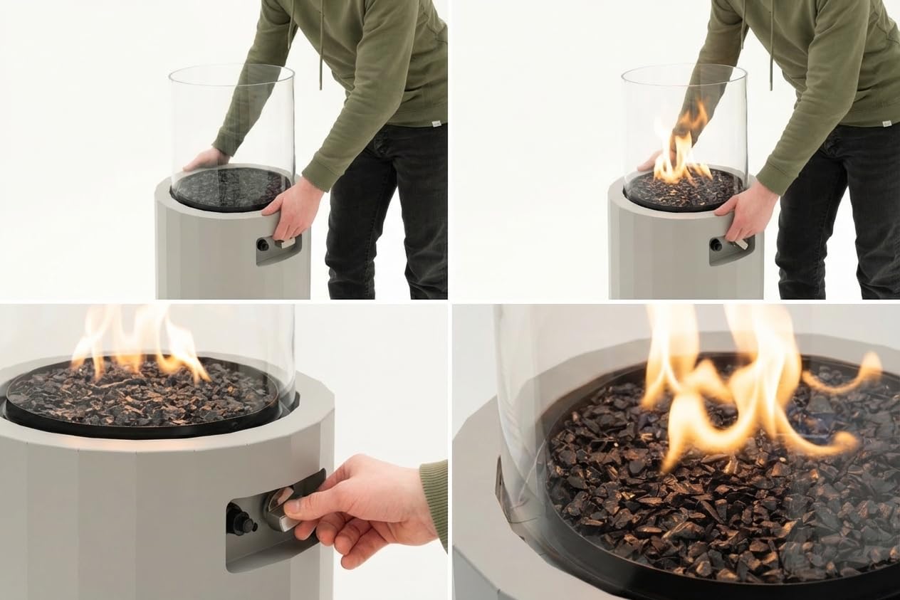 Planika BINO Camino a gas da esterno - Riscaldatore portatile per giardino e terrazza, Esterno da Balcone con Copertura