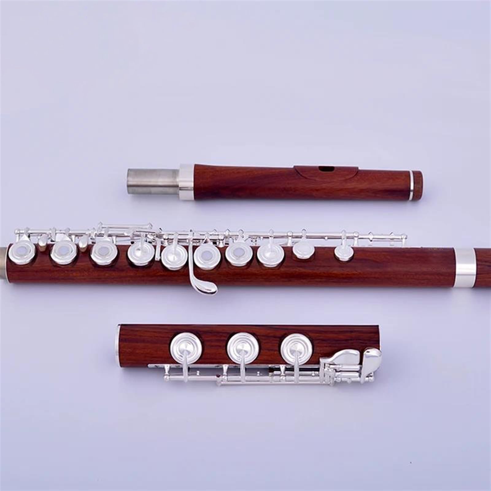 Flauto A 17 Fori Aperti In Sequoia/ebano Placcato Argento Con Chiave E In Palissandro Professionale(Rosewood)