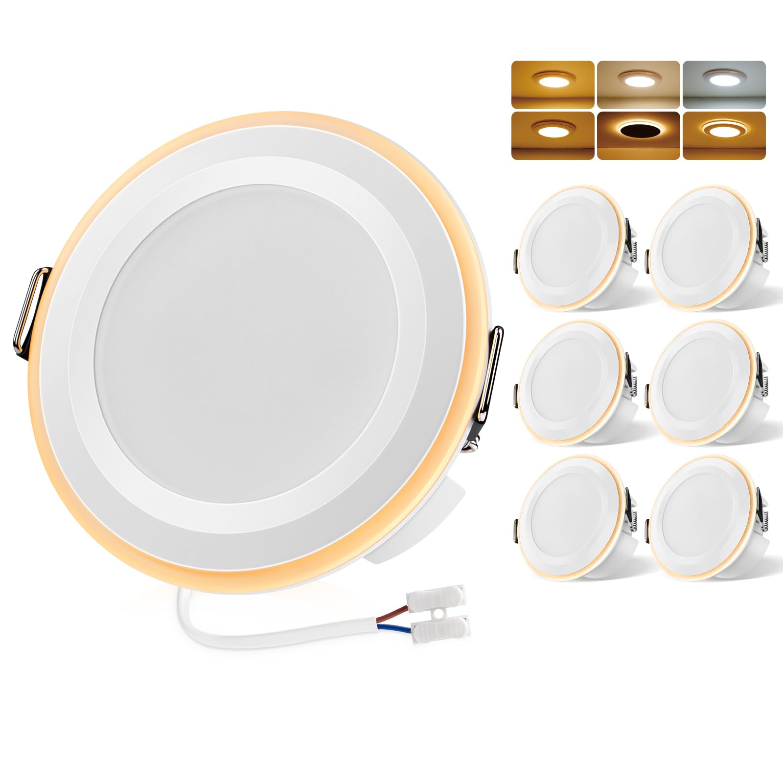 QOJUX LED Einbaustrahler 230V 3 Modi mit Nachtlichtfunktion, 5W 470LM LED Spots 68mm Lochmaß, IP44 Einbauleuchten Warmweiß Neutralweiß Kaltweiß Deckenspots für Schlafzimmer Wohnzimmer, 6er Set