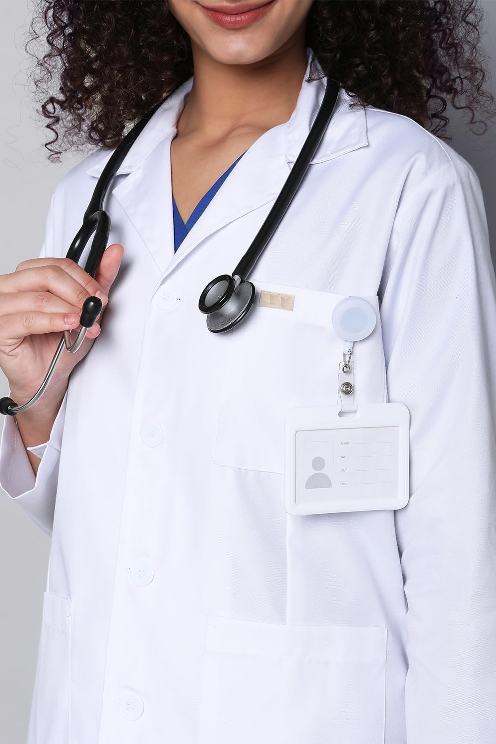 Damski fartuch laboratoryjny | Poliester wiskoza długi rękaw krótki fartuch medyczny | 3 kieszenie, biały