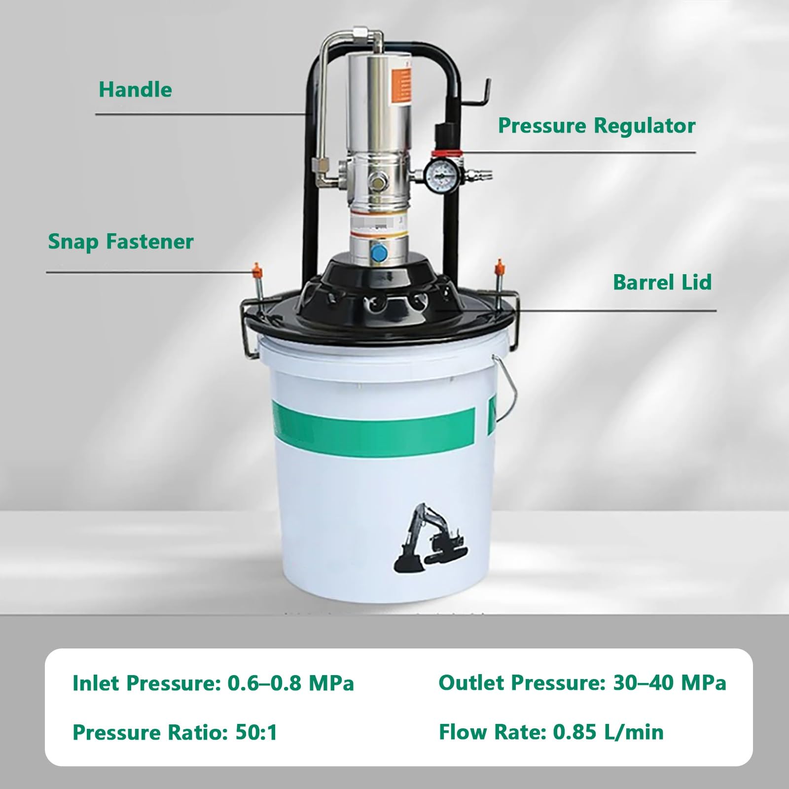 Kit Pompa Pneumatica Portatile per Riempimento di Grasso | Tubo per Olio da 6 M, Pistola per L'iniezione di Olio, Tubo Dell'aria da 15 M, per Macchine Agricole