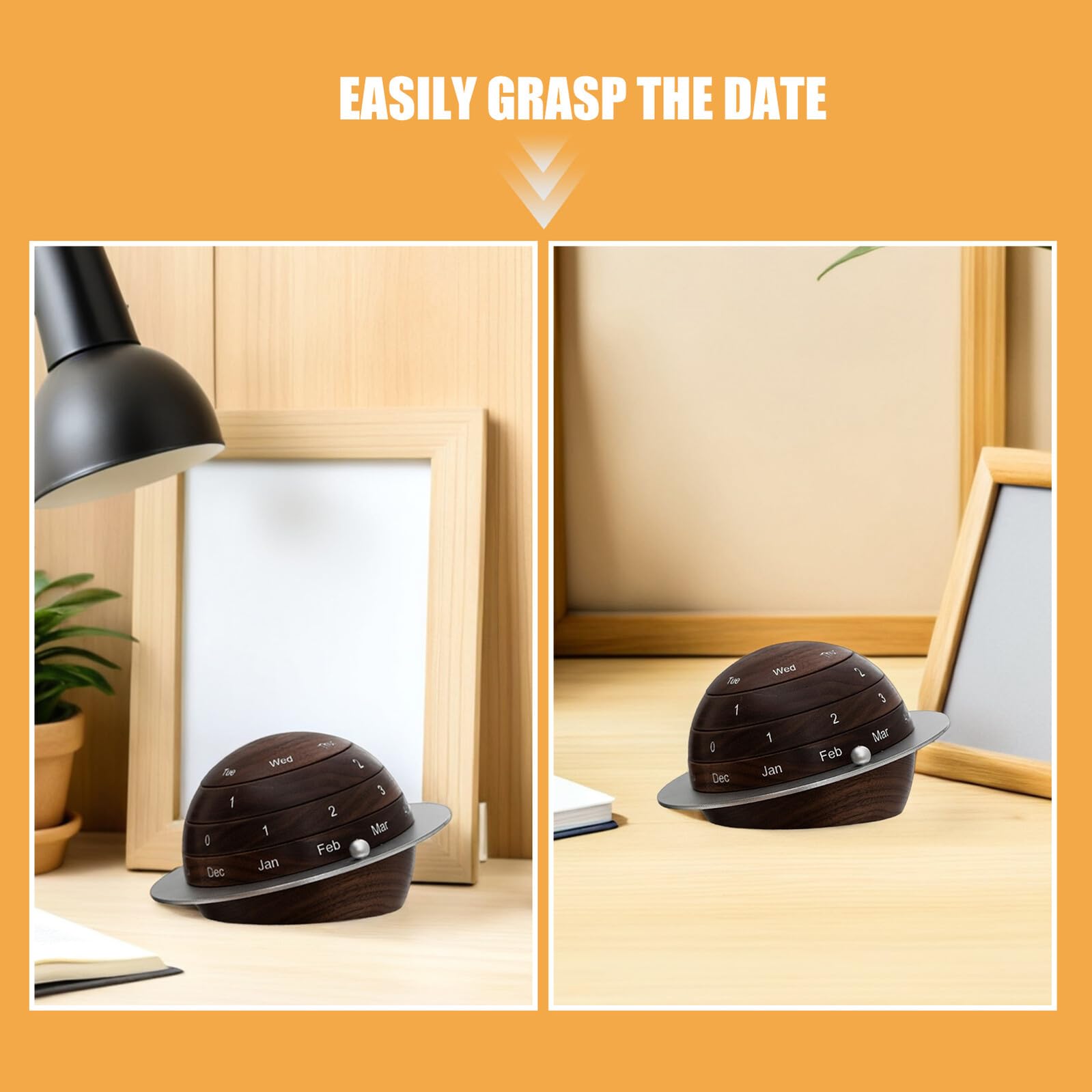 Vintage Holz Tischkalender mit Drehbarem Planeten-design Manueller Ewiger Schreibtischkalender aus Holz Japanischer Retro-stil Vielseitig als Büro Wohnraumdekoration Langlebig und