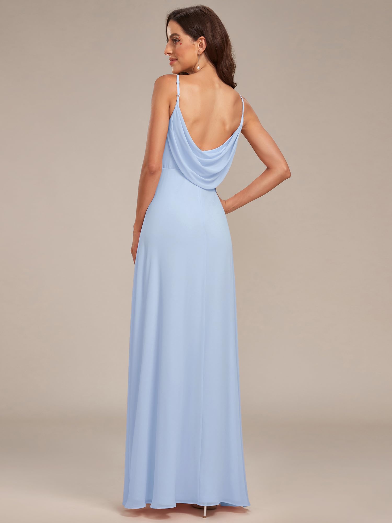 Ever-Pretty Vestido de Fiesta Corte Imperio sin Mangas sin Elasticidad Plisado Escote en V para Mujer Largo 80026