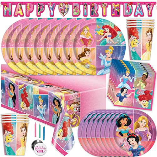 Décoration anniversaire Princesse Disney avec nappe et vaisselle de fête pour seize enfants