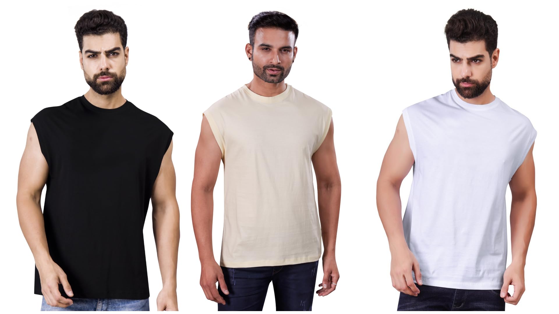 i&d Men's Sleeveless Solid Roundneck Cotton T-Shirt for Men-picture-31