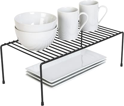 Smart Design Classic Storage Shelf Large 8.5 x 16 in., Black Sturdy Steel Pantry Organizer with Rust-Resistant Finish and Non-Slip Feet for Easy Home Organization and Storage