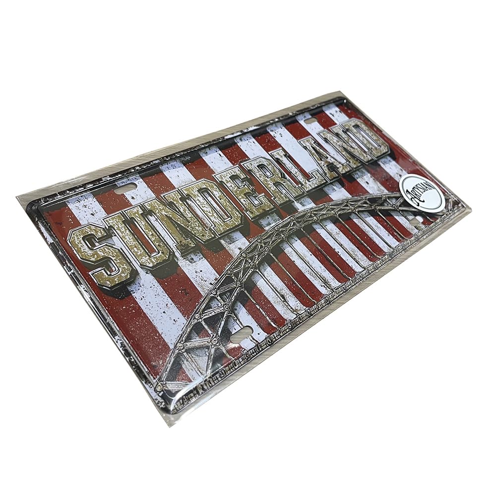 Artysian Sunderland Vintage 2D flat Metal Sign - Wearmouth Bridge & Red White Stripes Retro Plaque - 30x15cm Wall Art Decor for Home, Bar, Pub or Man Cave - Novelty Gift for Mackem Football Fans