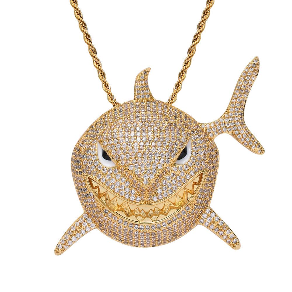 Icediamondgold Tone Bling Diamond 69 Shark Pendant With Cuban