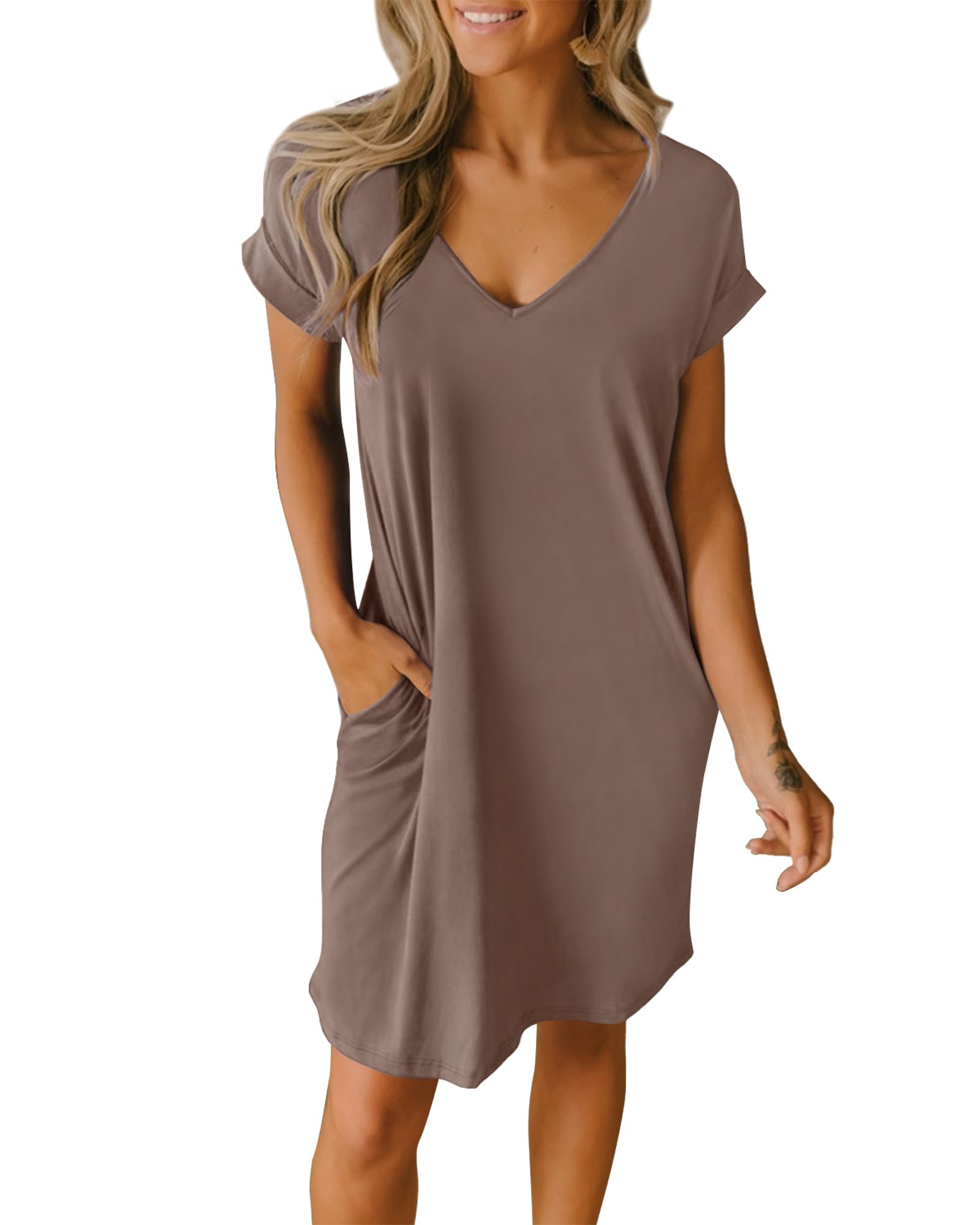 BTFBM Womens Summer Dresses 2026 Pockets Short Sleeve Loose Nightgowns Pajama Beach Vacation Casual Spring T Shirt Dress