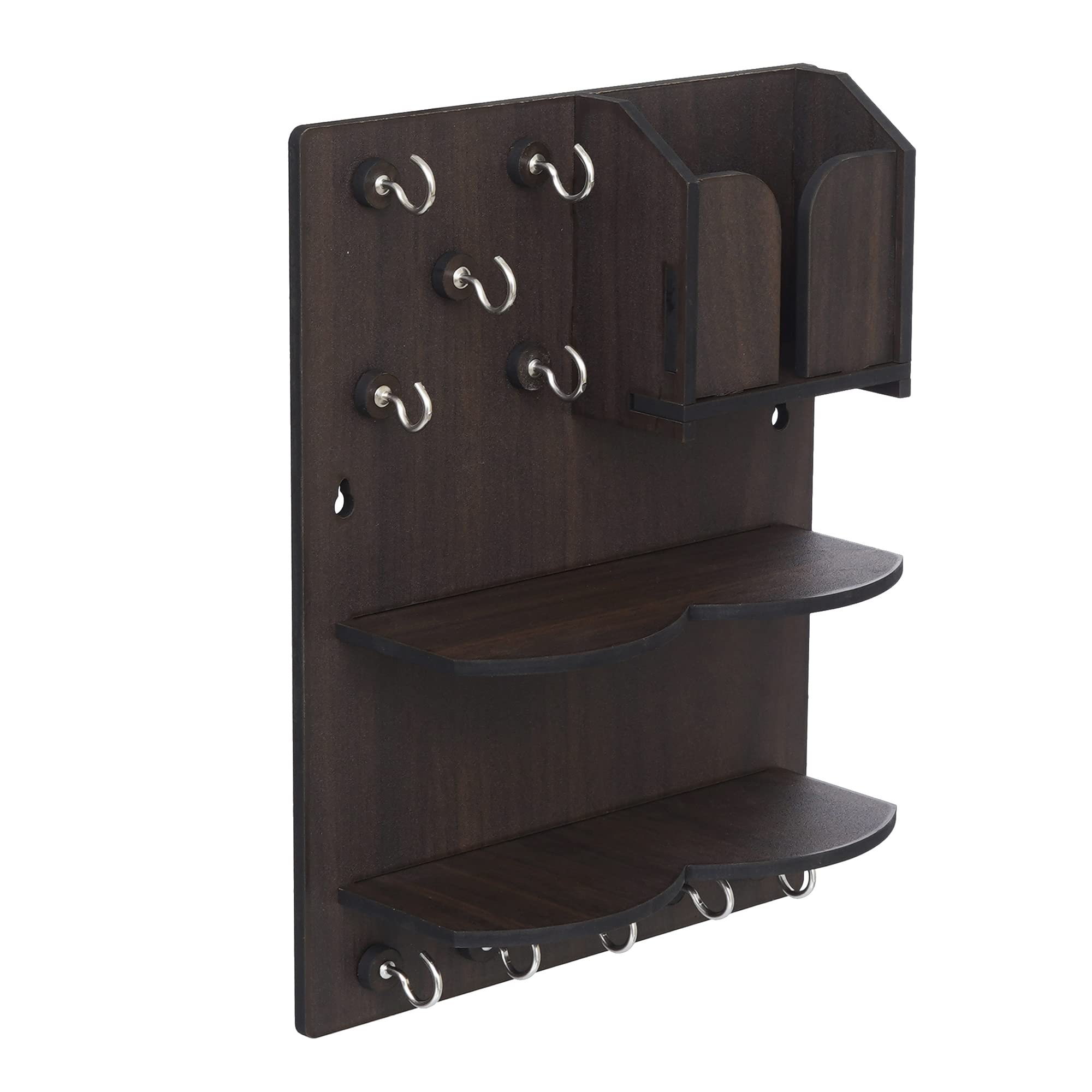 Webelkart Llavero premium para colgar en la pared, soporte de carga móvil (11.5 pulgadas, 10 ganchos), madera