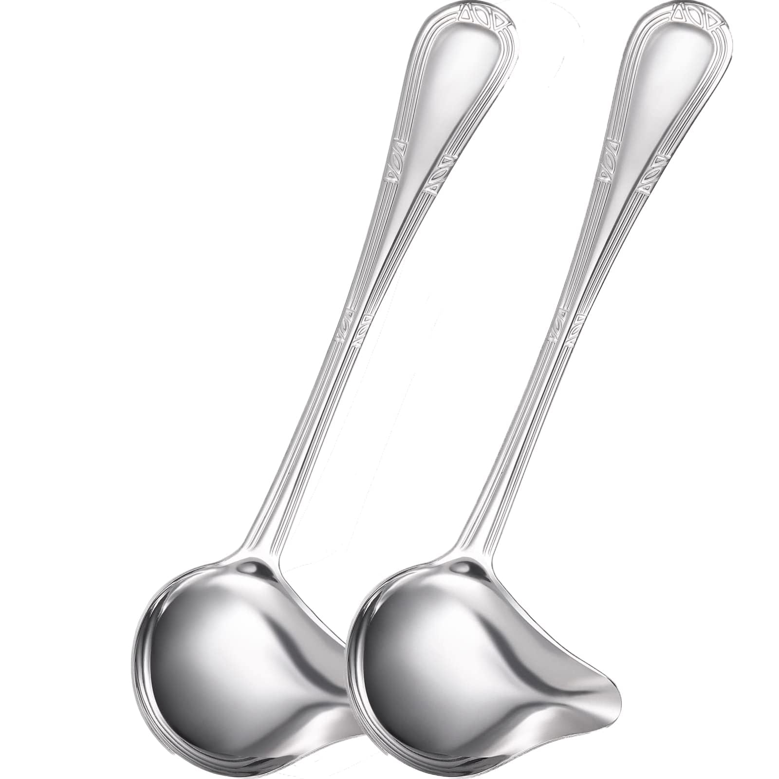 Khazna Small Sauce Ladle, Gravy Drizzle Spoon with Pouring Spout, 18/10 Stainless Steel Saucier Sauce Soup Spoon for Spooning Gravies and Sauces (2 Pieces)