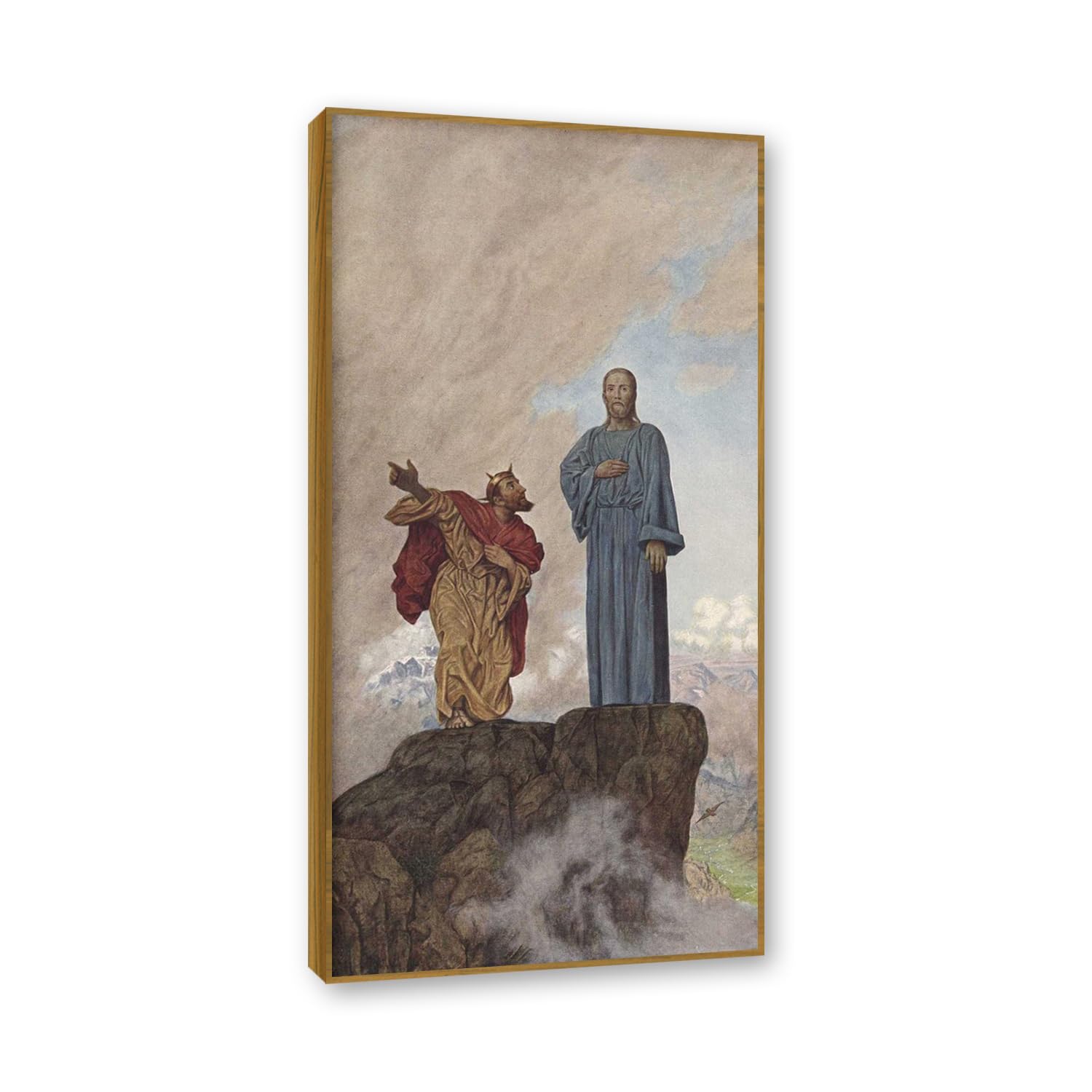 NHLDZYH Teak Frame. Hans Thoma Style Canvas Wall Art - (Temptation of Christn), German Romantic Realism Painting with Symbolic Nature, Rustic Country Home Decor. 60x120cm-23.7x47.3in