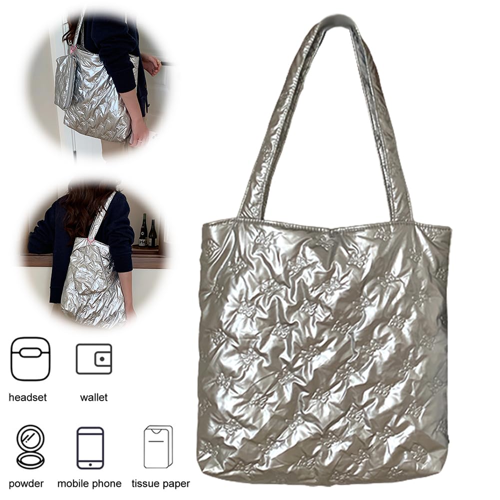 Bolso de hombro acolchado para mujer, bolso de la compra, sólido para viajes de negocios