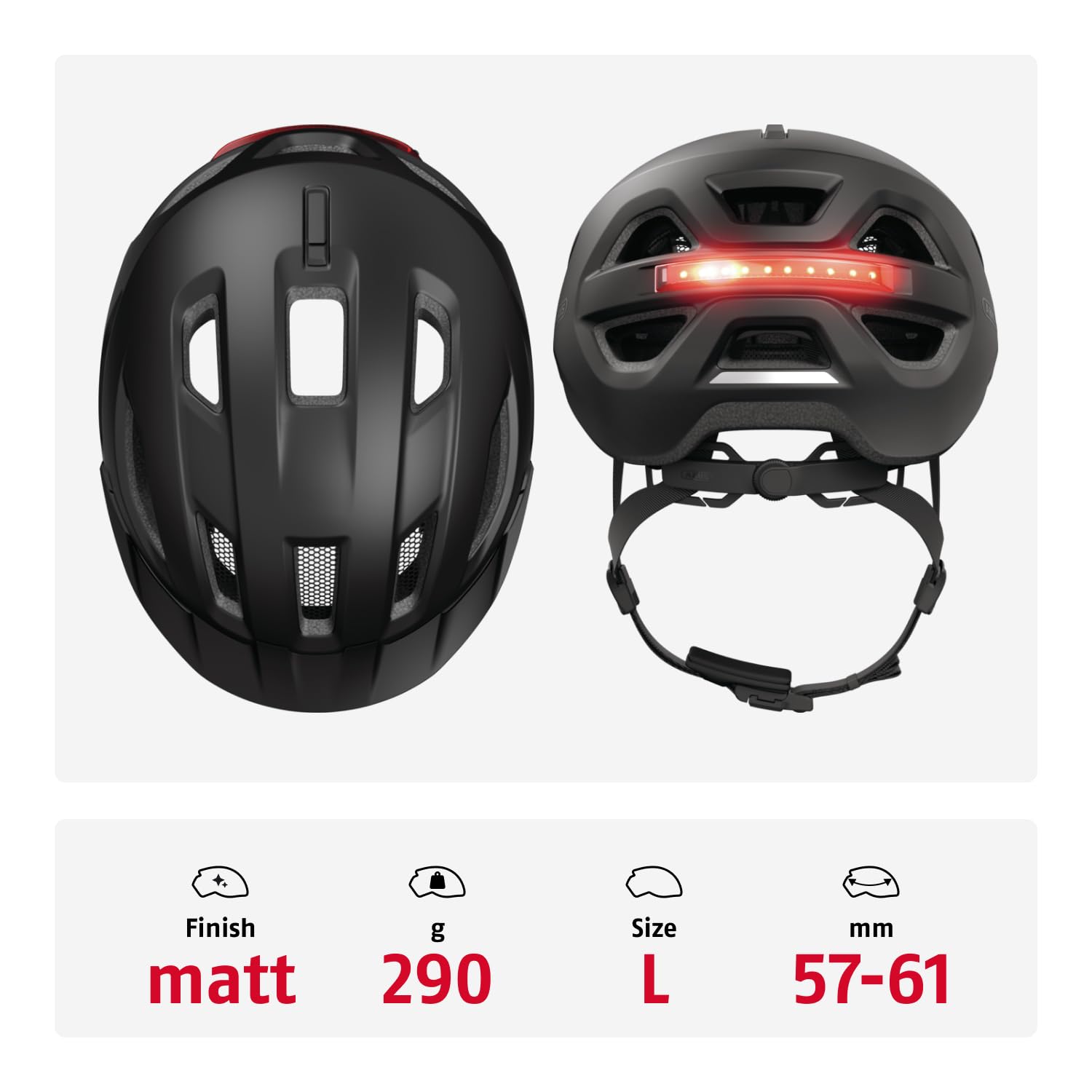 ABUS Stadthelm Urban-I 4.0 - Fahrradhelm mit aufladbarem Rücklicht, 2 Leuchtmodi, Schirm, Zopf-Öffnung und magnetischem Verschluss - für Jugendliche, Frauen und Männer