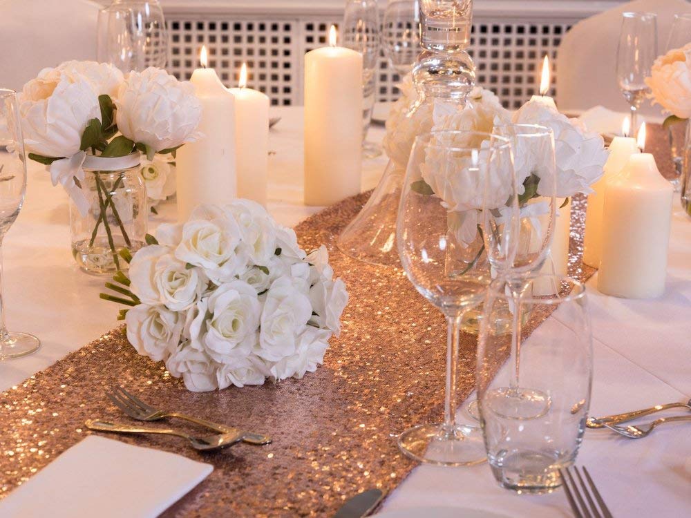The Purple Tree Satin Sequin Christmas and Wedding Table Runner for 6 Seater Dining Table (Gold, 13x72 inch) - Image 3 thumbnail