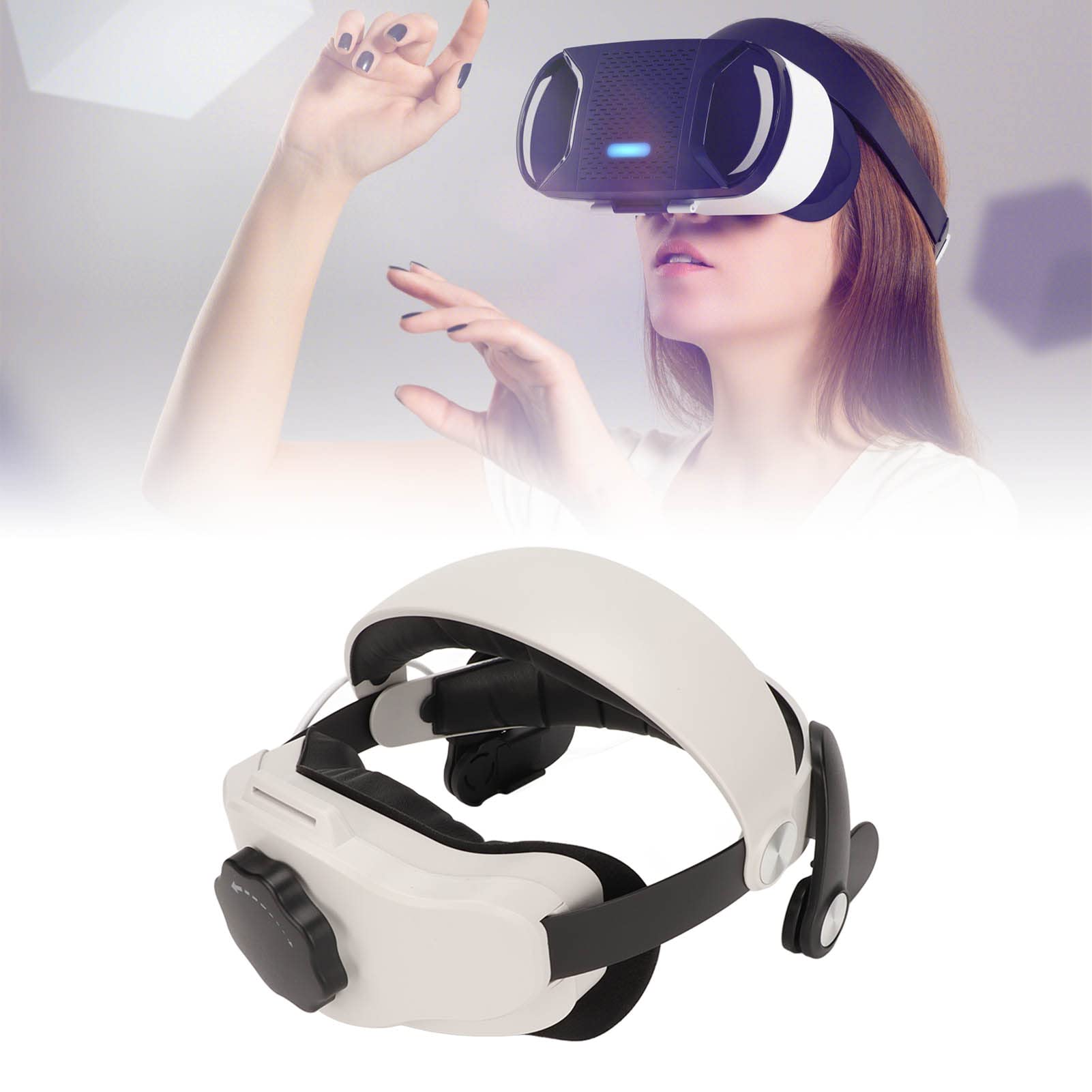 Correa para la Cabeza Comfort VR, Correa para la Cabeza VR de Esponja Ajustable Extraíble, Diadema VR Transpirable ABS para Quest 2, Correa para la Cabeza VR de 5300 MAh para