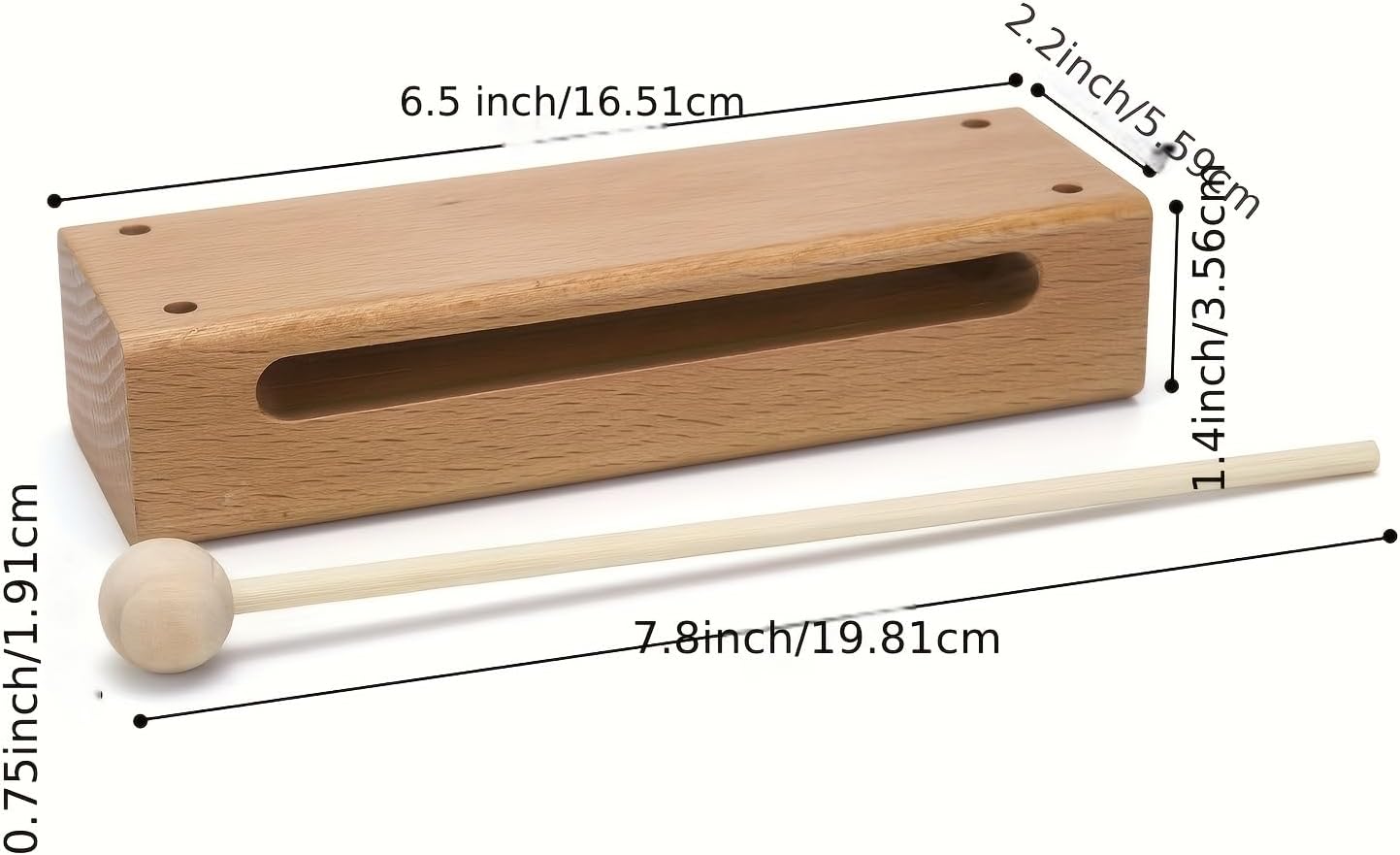 1 Pack Solid Wood Percussion Block with Mallet Natural Rhythm Wood Block Instrument Handheld Musical Clapper for Classroom Band Practice Early Education Music Training Portable Sound Effect Tool