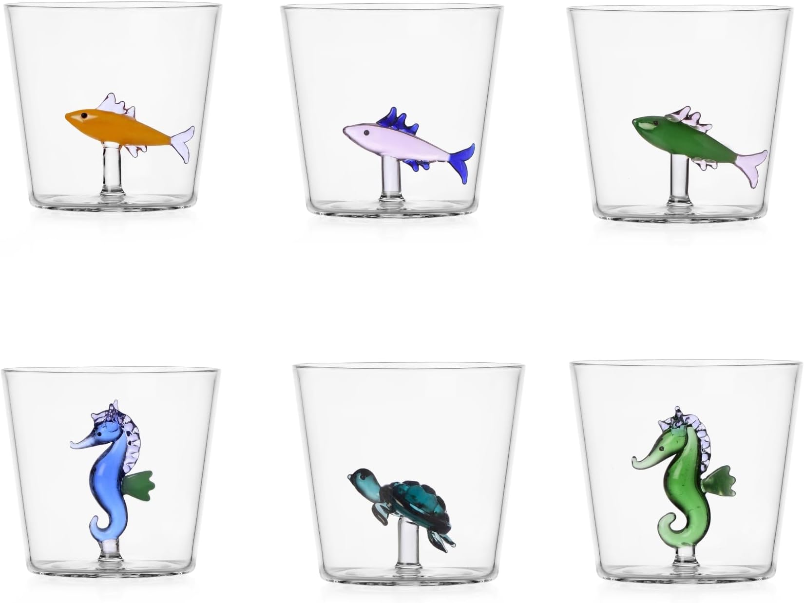Ichendorf Set 6 Bicchieri Da Acqua Con Pesce Colorato – Vetro Soffiato Artigianale, Capacità 300 Ml, Decorazione Animal Farm - 3