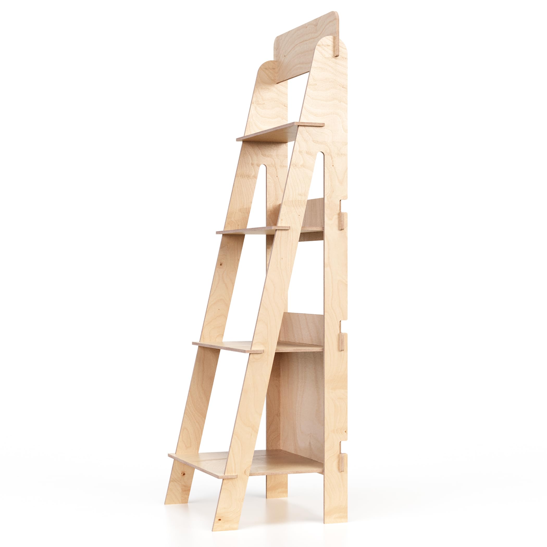 Expositor de Suelo, de Madera, Escalera, fácil Montaje enclavado, 4 estantes, Natural y sostenible, H. 144 cm