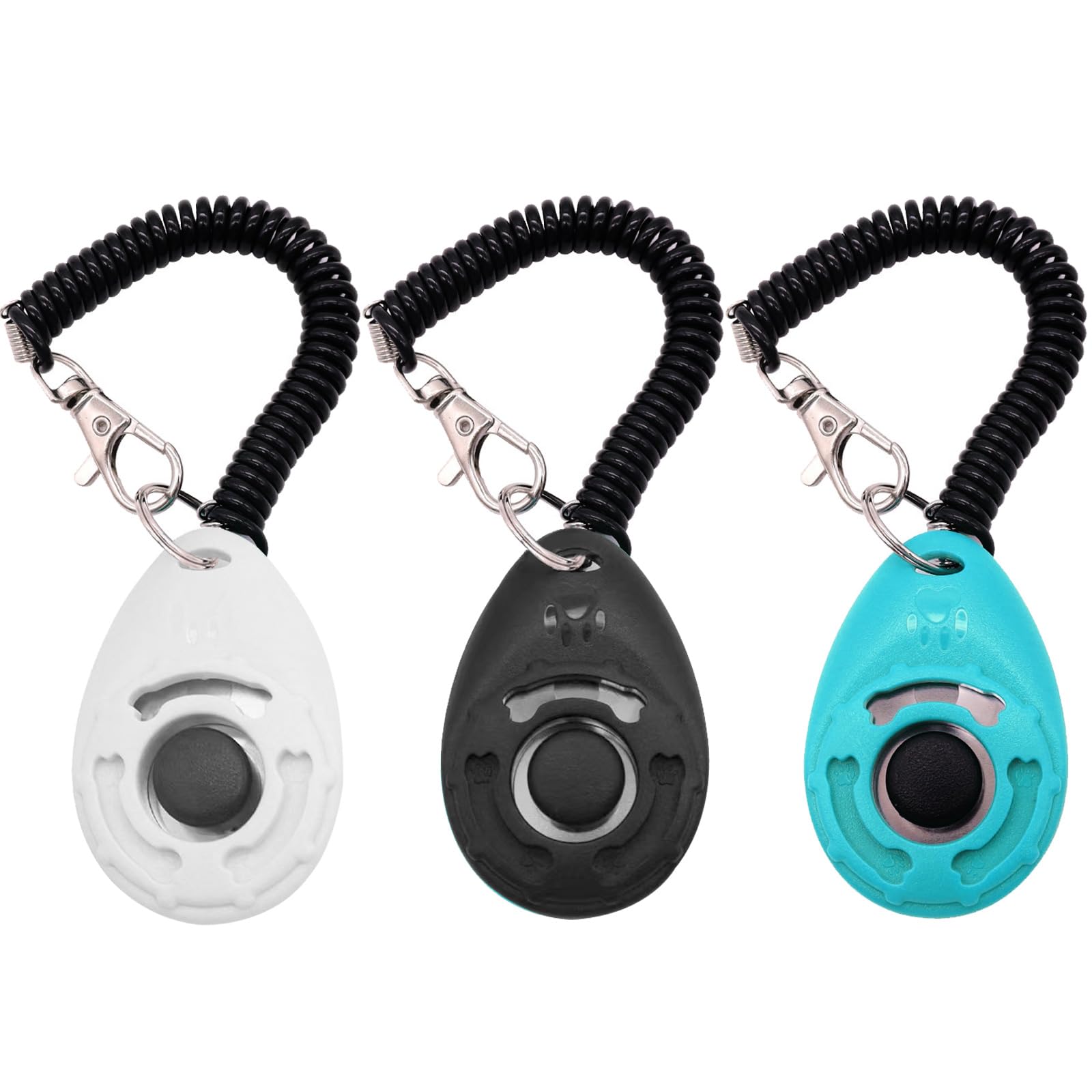 Dog Training Clicker with Wrist Strap Durable Lightweight Easy to Use,Pet Training Clicker for Cats Puppy Birds Horses,Perfect for Behavioral Training 3-Pack (Black,White and Water Lake Blue) (3)
