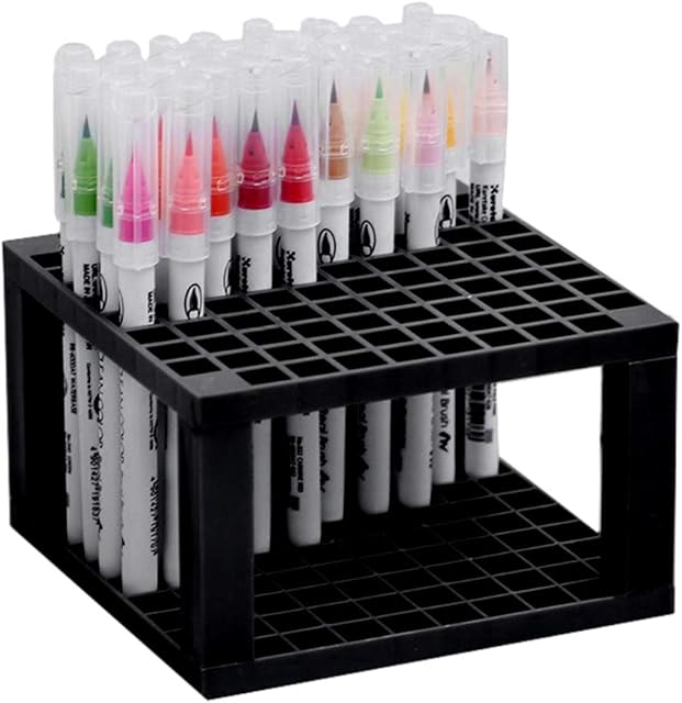 Pen Brush Holder Large Pencil Shelves Student Desk Stand Organizer Holder with 96 Slots Professional Pen Rack for Markers Gel Pen Colored Pencils Ball Pen Kid Adult Painter Plastic Desktop Storage Box