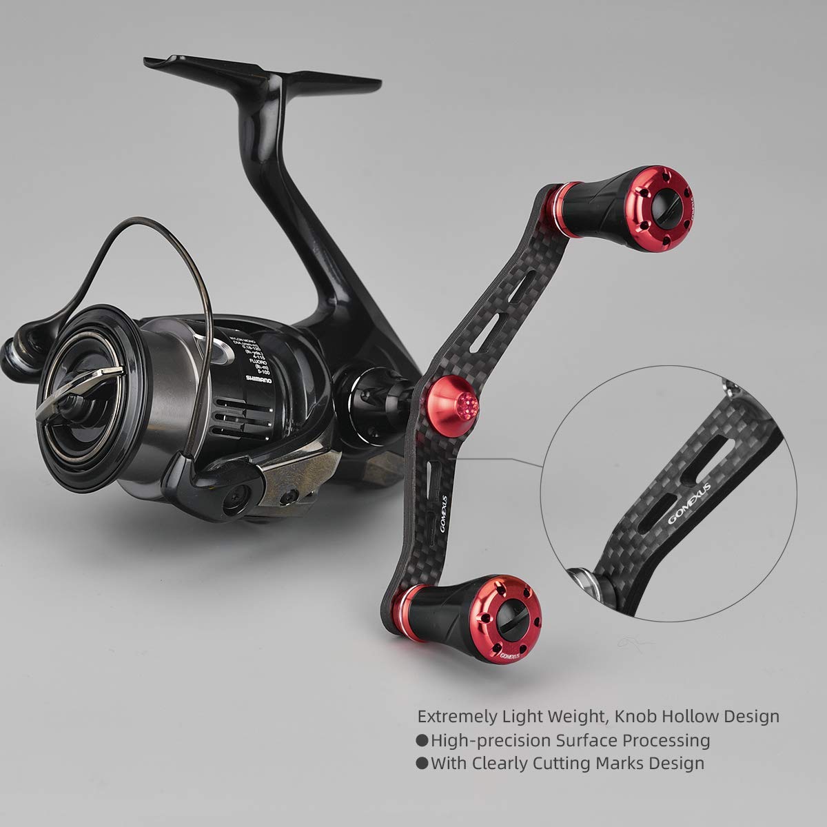 98mm, Titanium red) - GOMEXUS Reel Power Handle Carbon for