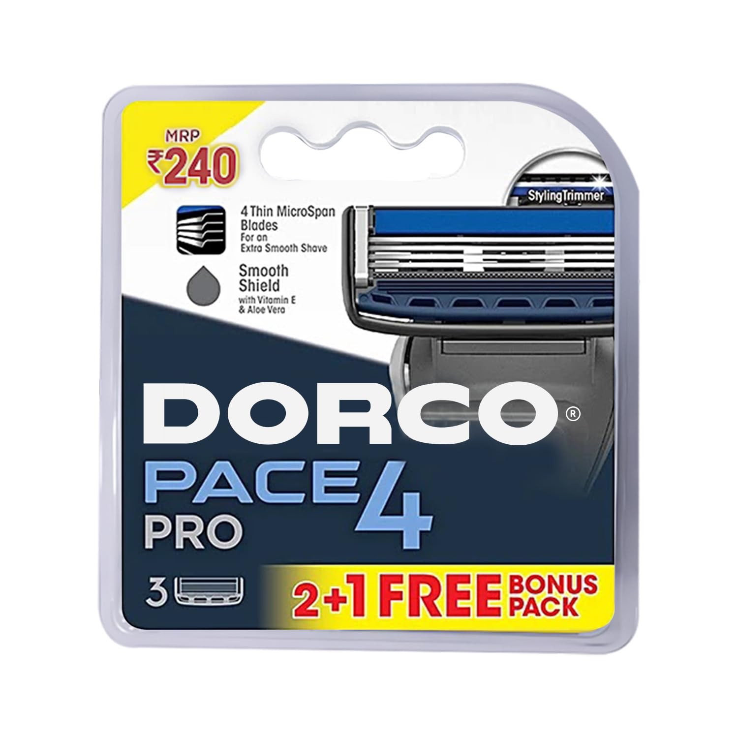 Pace 4 Pro Cartridge, Pack of 3 | 4 Ultra-Thin Micro Span Blades | Razor Blades for Men | Thin Blades with Lubricating Aloe Strip | Smooth Shaving