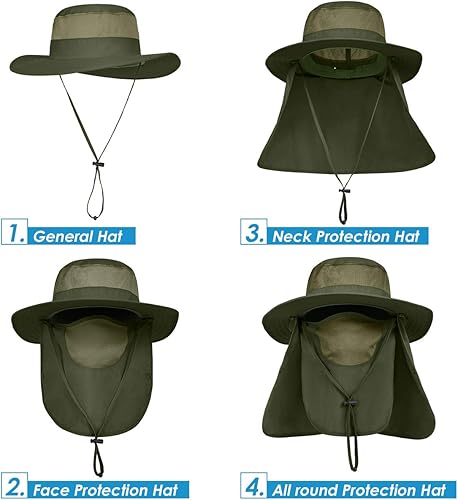 Miniatura 2 de IYEBRAO - Sombrero de sol para hombre al aire libre con solapa para el cuello, protección UV, ala ancha, sombrero de pesca para senderismo, safari,