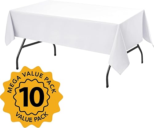 Miniatura 2 de Paquete de 10 manteles blancos para mesas rectangulares, 60 x 102 pulgadas, tela de poliéster resistente a las manchas para mesas de 6 pies, fundas